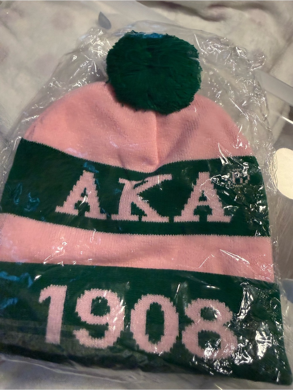 AKA Pink & Green Pom Pom Beanie - 1908 Knit Hat